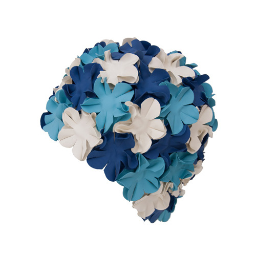 Rubber Decorated Flower Retro Swim Cap Blue/Sky/White EYSC152