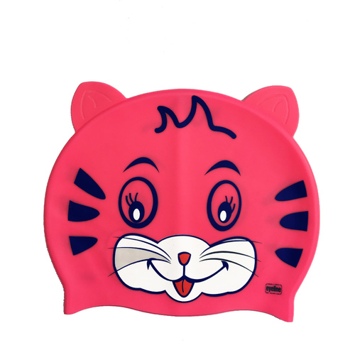 Kids Character Silicone Swim Cap- Kitty-Neon Pink EYSC248